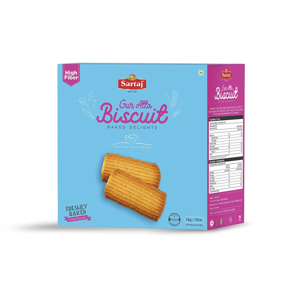 Sartaj Gur Atta Biscuits | Jaggery Wheat Biscuits, 1kg