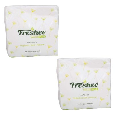 Freshee 1 Ply Tissue Paper Napkin, Disposable Tissue Napkin 100 Sheets x 2 Pack