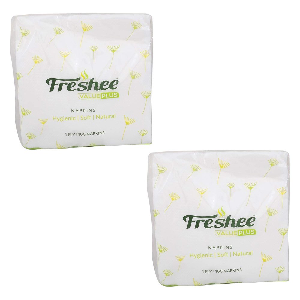 Freshee 1 Ply Tissue Paper Napkin, Disposable Tissue Napkin 100 Sheets x 2 Pack