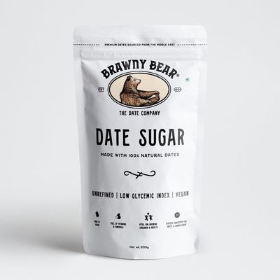 Brawny Bear Date Powder, Date Sugar, Healthy Sugar Substitute for White & Brown Sugar, Nutrient Rich Natural Sweetener, Vegan, Unrefined, 100% Arabian Dates 900 Gm