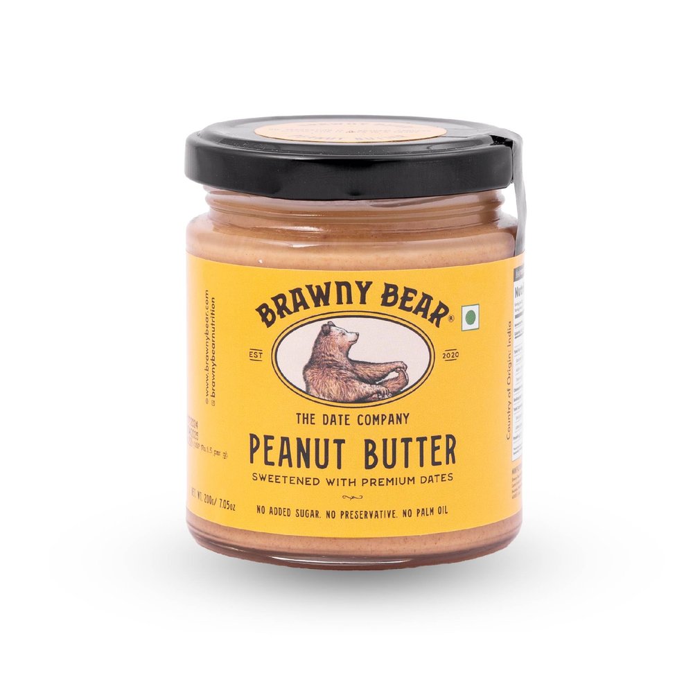 Brawny Bear Peanut Butter, 100% Natural Sweetened with Dates, Smooth Healthy Nut Butter with No Added Sugar and Preservatives, Low Gl, Vegan, High in Protein Spread - 500 gms