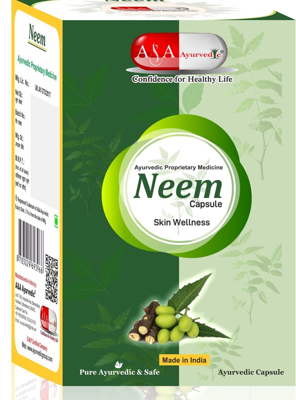A&A Ayurvedic Neem Capsule l Pure Neem Extract, Healthy Skin and Hair | Blood Purifier l Helps to Balance Blood Sugar Levels & Boosts Liver Health (30caps)