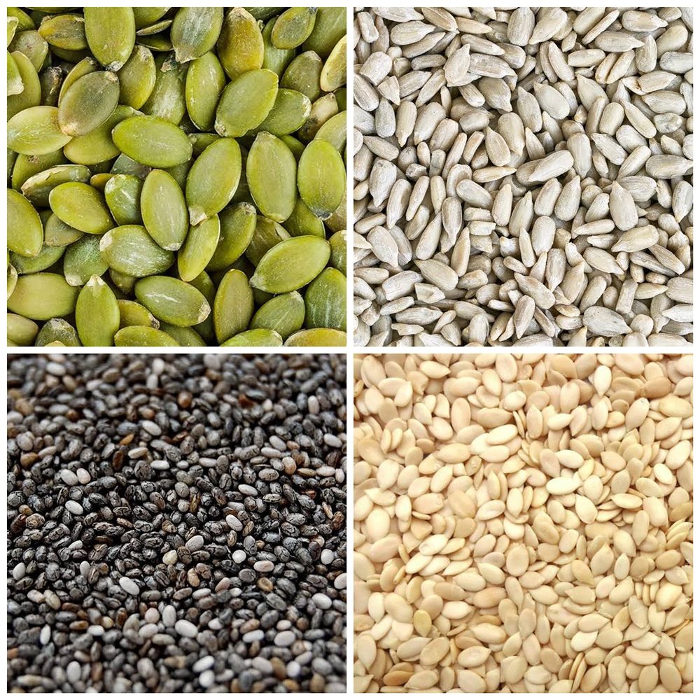 Organic Grocery Raw Seeds Mix for Eating - 1kg - Chia, Sunflower, Pumpkin & Watermelon (250g*4 Pack) (Super Saver Combo) Fresh and Healthy For Raksha Bandhan Festival Celebration | Raksha Bandhan Gift Pack For Family, Friends, Corporate Office Gifts 