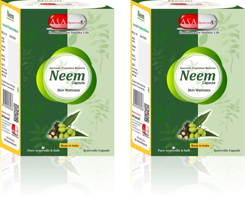 A&A Ayurvedic Neem Capsule l Pure Neem Extract, Healthy Skin and Hair | Blood Purifier l Helps to Balance Blood Sugar Levels & Boosts Liver Health (30caps) Pack of-2