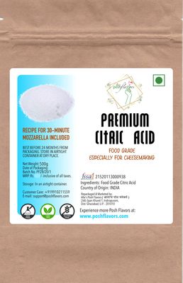 Alla's Posh Flavors Cheesemaking Citric Acid Crystals | Used to make Quick Mozzarella, Ricotta etc. cheeses | Quick Mozzarella Recipe Included (500 Grams Pack)
