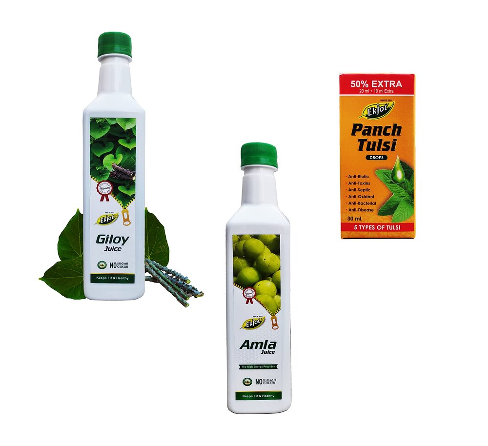 EKJOT HERBALS Immunity Combo | Giloy 500ml + Amla 500ml + Panch Tulsi 30ml | No Added Sugar | Purifies Blood | Relieves From Constipation | Improves Eyesight | GMP Certified