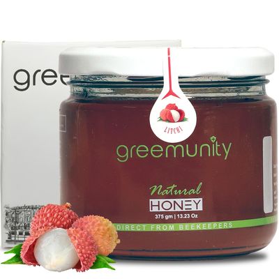 GREEMUNITY - Litchi Honey  Litchi Flower Organic Raw Honey - Unprocessed, 100% Natural,Pure Original Lychee Honey- Sourced from Litchi Orchards  Direct from Beekeepers - 400gms