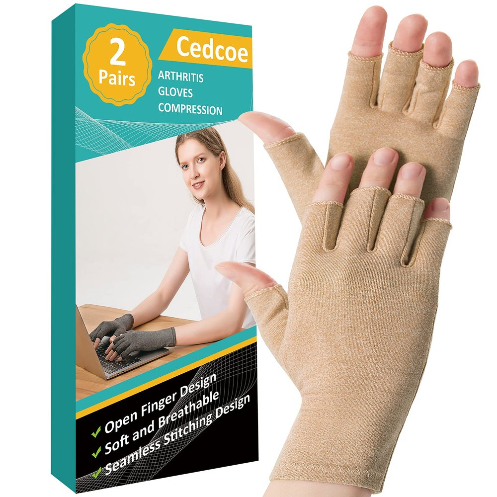 2 Pairs Arthritis Compression Gloves for Relieve Rheumatoid Arthritis, Coffee, Medium