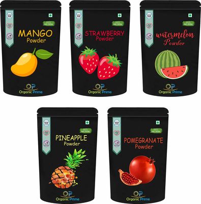 Organic Prime Fruit Powder Combo Pack of 5 Mango, Strawberry, Pomegranate, Pineapple & Watermelon Powder |Dry, No Added Sugars and Preservatives (100 GM Each) = 500 GM by Organic Prime