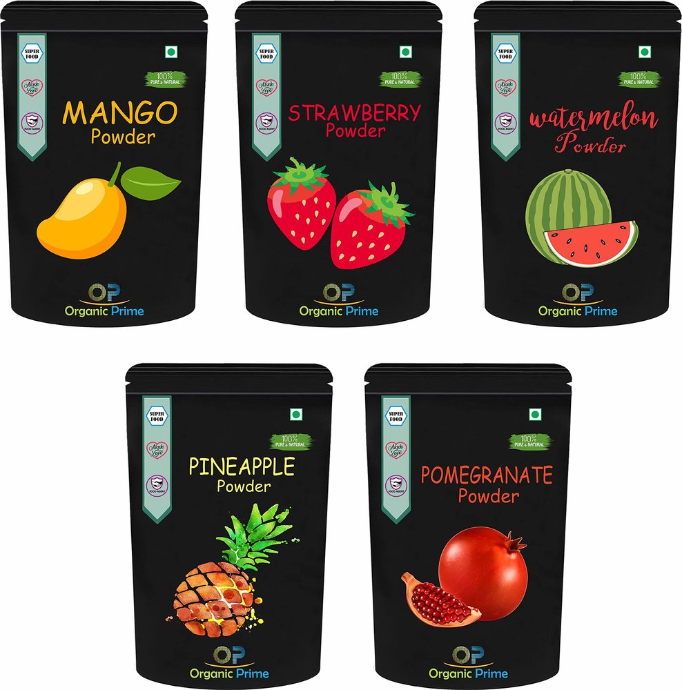 Organic Prime Fruit Powder Combo Pack of 5 Mango, Strawberry, Pomegranate, Pineapple & Watermelon Powder |Dry, No Added Sugars and Preservatives (100 GM Each) = 500 GM by Organic Prime
