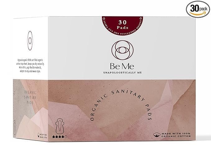 Be Me - 30 Sanitary Pads For Women, Rash Free, Ultra-Thin, Leak Proof, Biodegradable, Certified Napkins, EXTRA LARGE for Heavy Flow (Pack of 30) With White Disposable Pouch