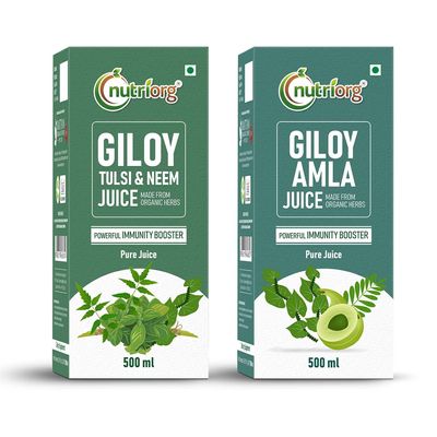 Nutriorg Giloy, Amla, Tulsi & Neem Juice | Immunity Booster | 500 ml (Pack of 2)