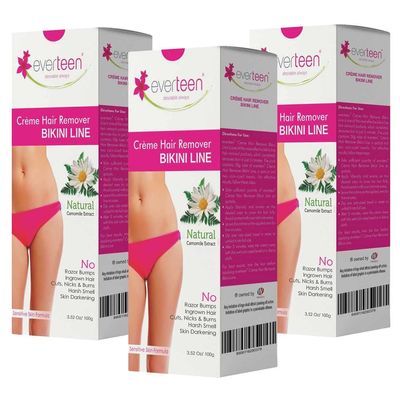 everteen Hair Removal Cream for Women & Girls, Painless Hair Remover Cream for Bikini Line and Underarms, No Harsh Smell, Skin Darkening or Rashes - 100g, Pack of 3