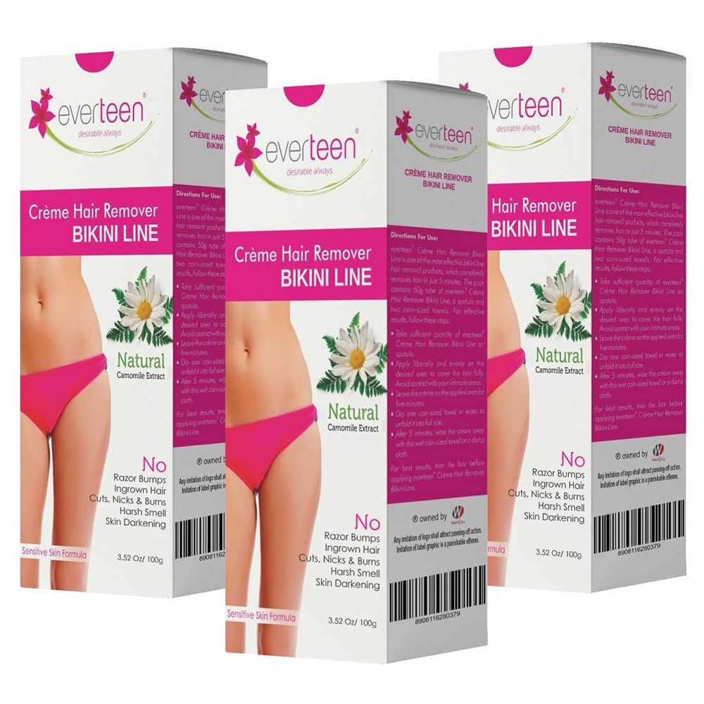 everteen Hair Removal Cream for Women & Girls, Painless Hair Remover Cream for Bikini Line and Underarms, No Harsh Smell, Skin Darkening or Rashes - 100g, Pack of 3