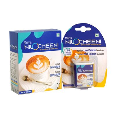 NiloCheeni Sucralose Sweetener 50 Sachets + 110 Tablets | Sugar Free | Zero Calorie | Diabetic Friendly | Vegan & Keto Friendly | 100% Safe | Scientifically Proven & Tested