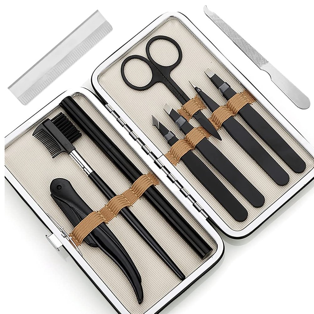 COSYOO Women Ladies Girls Teens Professional Brush Pen Eyebrow Tweezers Kit Portable Lightweight Eyebrow Razor Eyebrow Tool Eyebrow Grooming Set with
