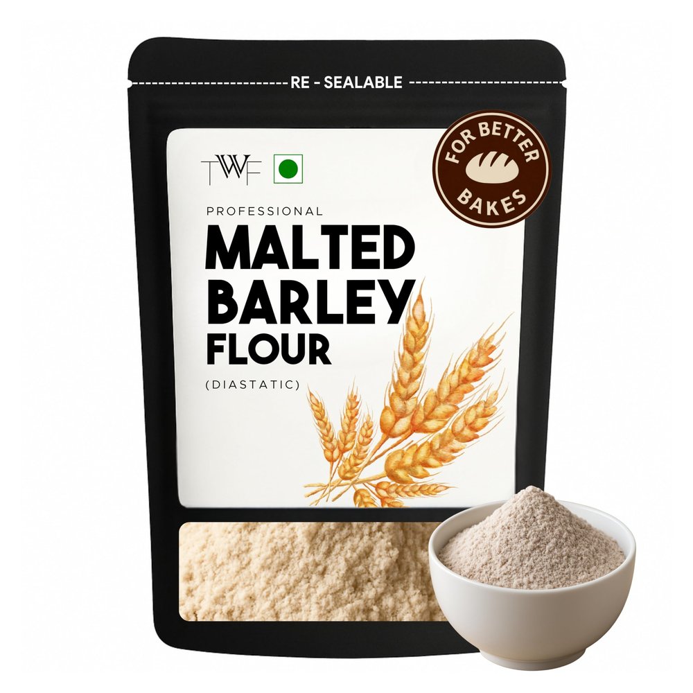 TWF Malted Barley Flour | 200gm | Professional | Diastatic | With Resealable Packaging | Great Essential for Baking | No Added Flavor | No Added Color | Low in Gluten