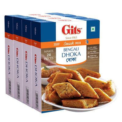 Gits Instant Dhoka Snack Mix, Makes 24 Pieces, Pure Veg, Indian Snack Mix, 800g (Pack of 4, 200g Each)