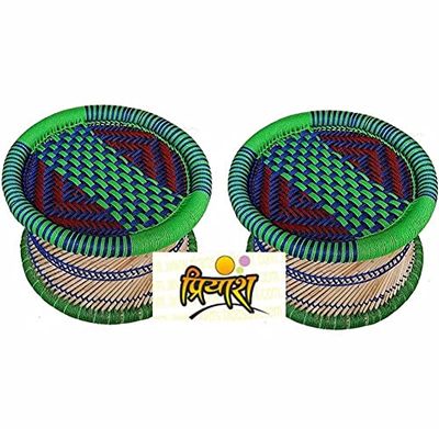 priyansh mudda House Finest Bamboo Handmade Garden Stool (Multicolour) - Pack of 2