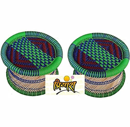 priyansh mudda House Finest Bamboo Handmade Garden Stool (Multicolour) - Pack of 2