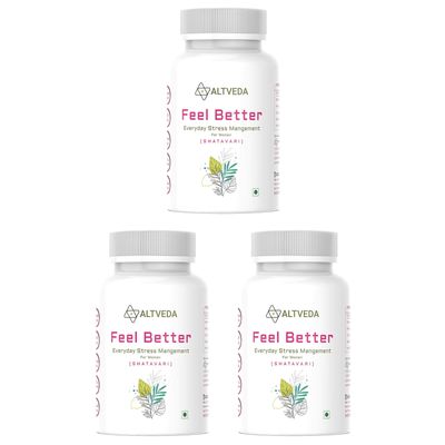Feel Better For Women | Shatavari Extract Supplement | Reduces Stress & Anxiety | Enhance Hormonal Balance | Enhances Energy & Strength | 60 Capsule 450mg Each (Pack of 3)