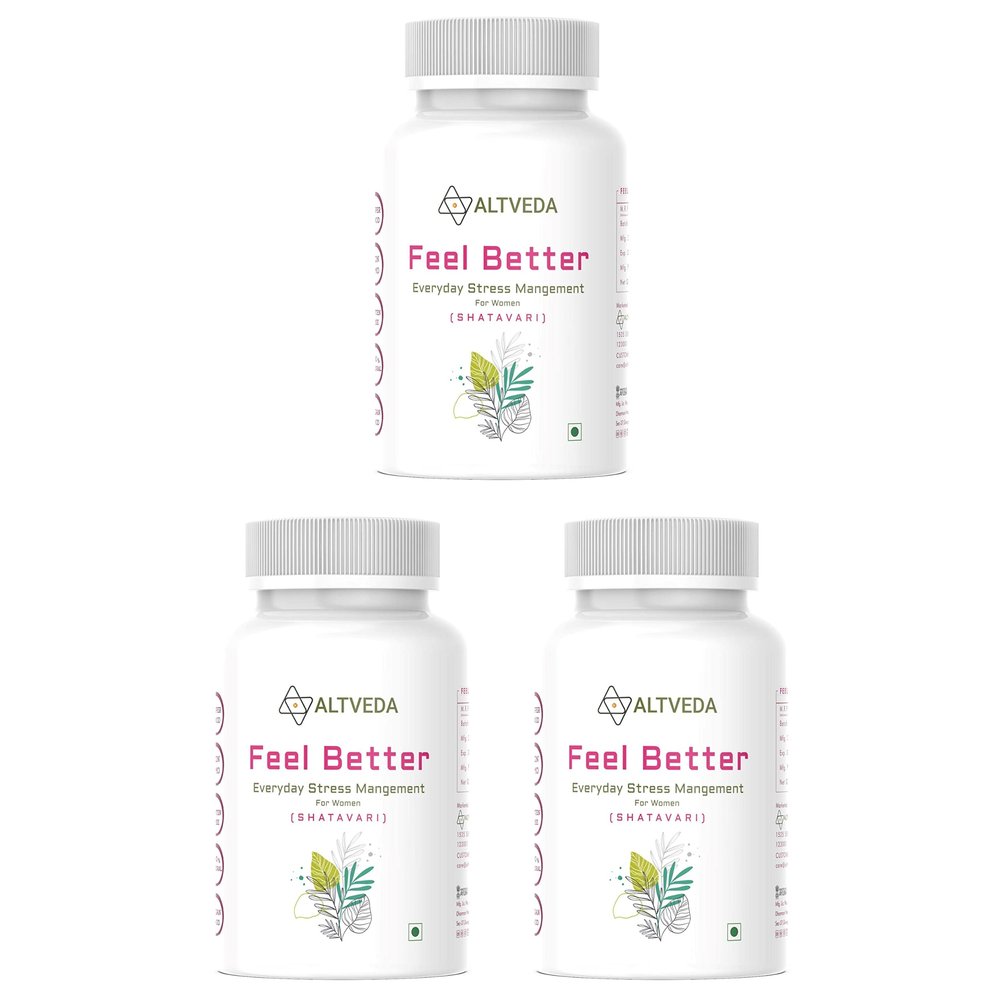 Feel Better For Women | Shatavari Extract Supplement | Reduces Stress & Anxiety | Enhance Hormonal Balance | Enhances Energy & Strength | 60 Capsule 450mg Each (Pack of 3)