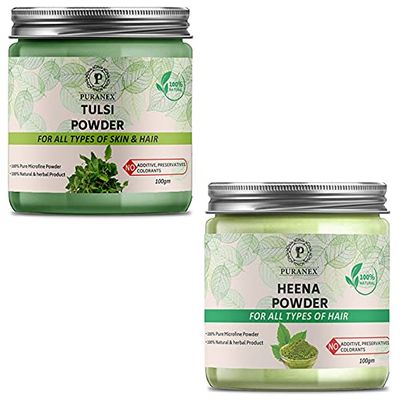 Puranex Pure & Natural Tulsi Powder & Heena Powder 100gm (Combo Pack of 2) 200Gm