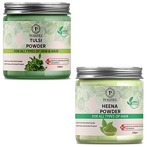 Puranex Pure & Natural Tulsi Powder & Heena Powder 100gm (Combo Pack of 2) 200Gm