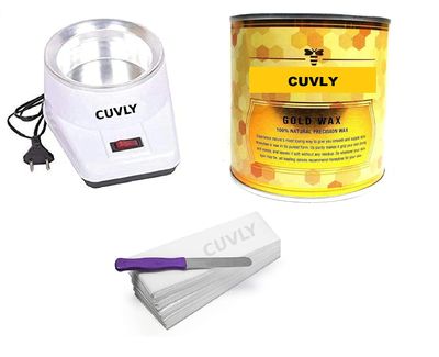 CUVLY Waxing Kit Cream Wax Waxing Hair Removal Wax Heater + 600 g Wax, strip 70 pecs, knife Wax Combo Kit (GOLD WAX)
