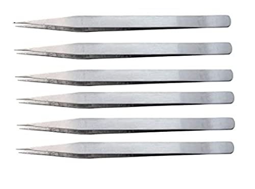 Aadvay Enterprises Stainless Steel 6 Pack Non-Magnetic Tweezers for Electronic Repair & Personal Care