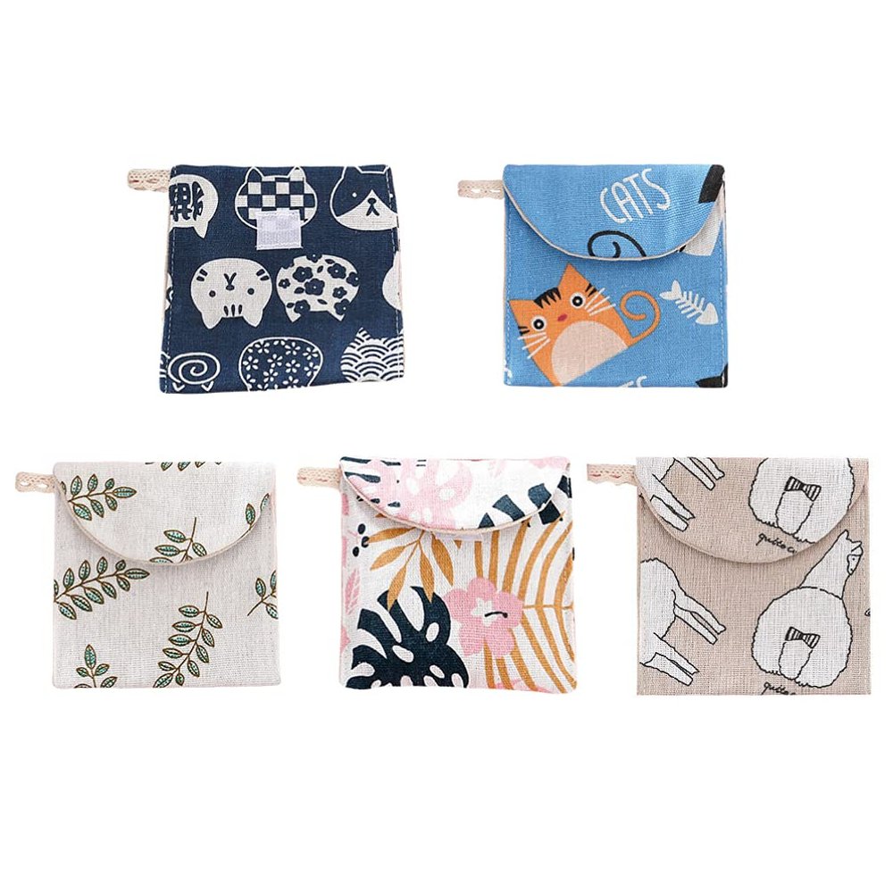 ARTIBETTER 5Pcs Napkins Bag Nursing Pad Holder Sanitary Napkin Bag Small Coin Purse for Women and Girls