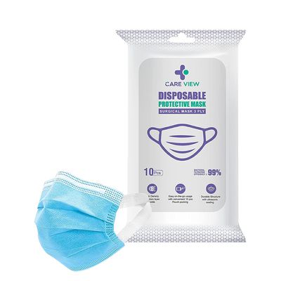Careview 3 Ply Disposable Surgical Face Mask Pouch with SOFT FABRIC Earloop and built in Nose Pin, Certified by BFE>99% and PFE > 95%, SITRA, DRDO, ISO and CE(Pack of 50, BLUE)