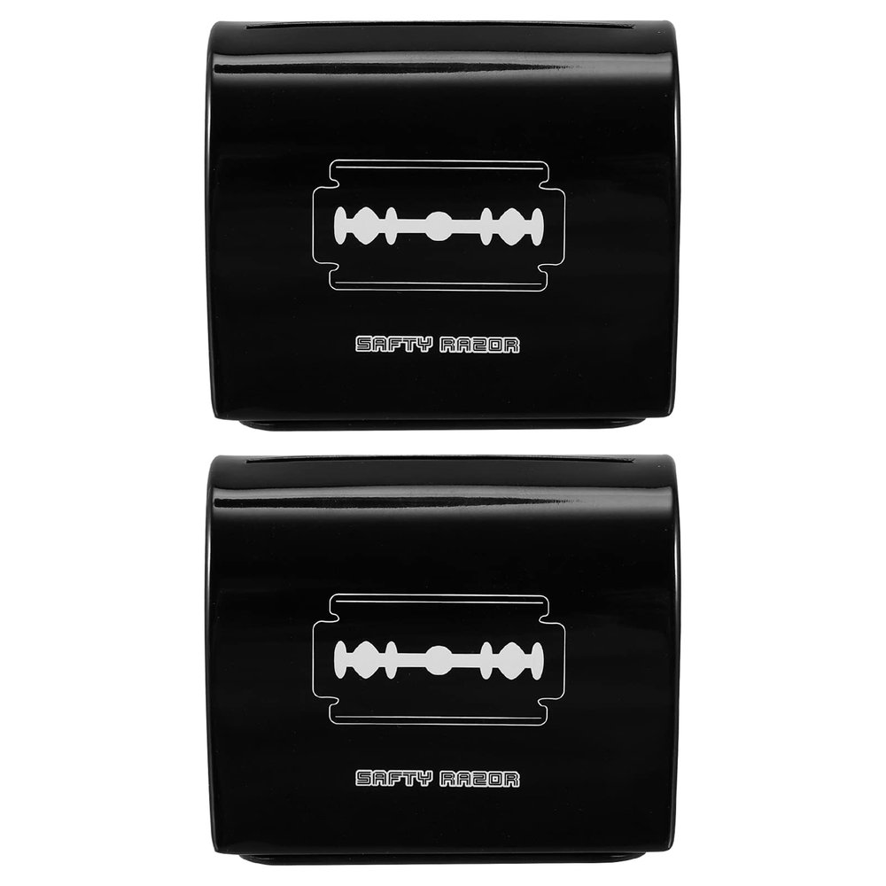 Beaupretty 2pcs Disposal Case Men Beard Razor Storage Box Iron Portable Blades Dispenser Container Home Barber Shop Blades Case