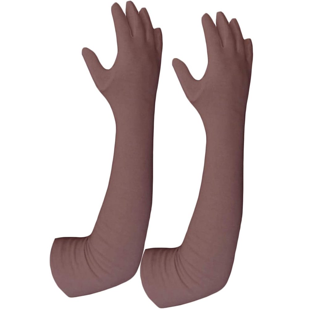 Cozyway Women Men Cotton 24 Inch Full Hand Gloves for Biking and Driving Dust, Pollution and Sunburn Sunlight Protection Gloves (Brown, Free Size)