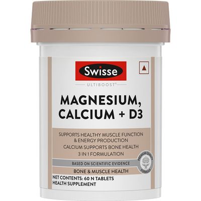 Swisse Magnesium, Calcium+D3 Australia's No.1 Magnesium Supplement - Supports Muscle Function, Energy & Bone Health (Manufactured In Australia) - 60 Tablets (1 Tablet Per Serving)