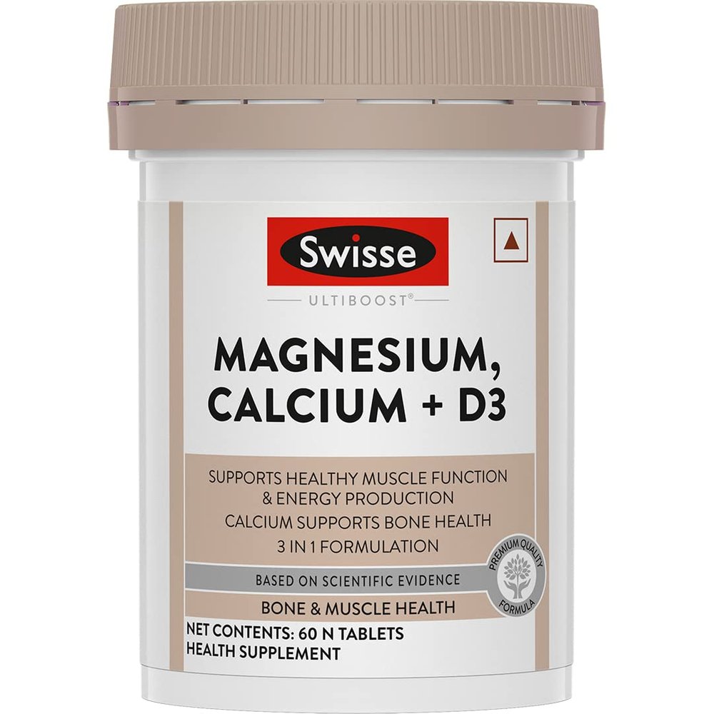 Swisse Magnesium, Calcium+D3 Australia's No.1 Magnesium Supplement - Supports Muscle Function, Energy & Bone Health (Manufactured In Australia) - 60 Tablets (1 Tablet Per Serving)