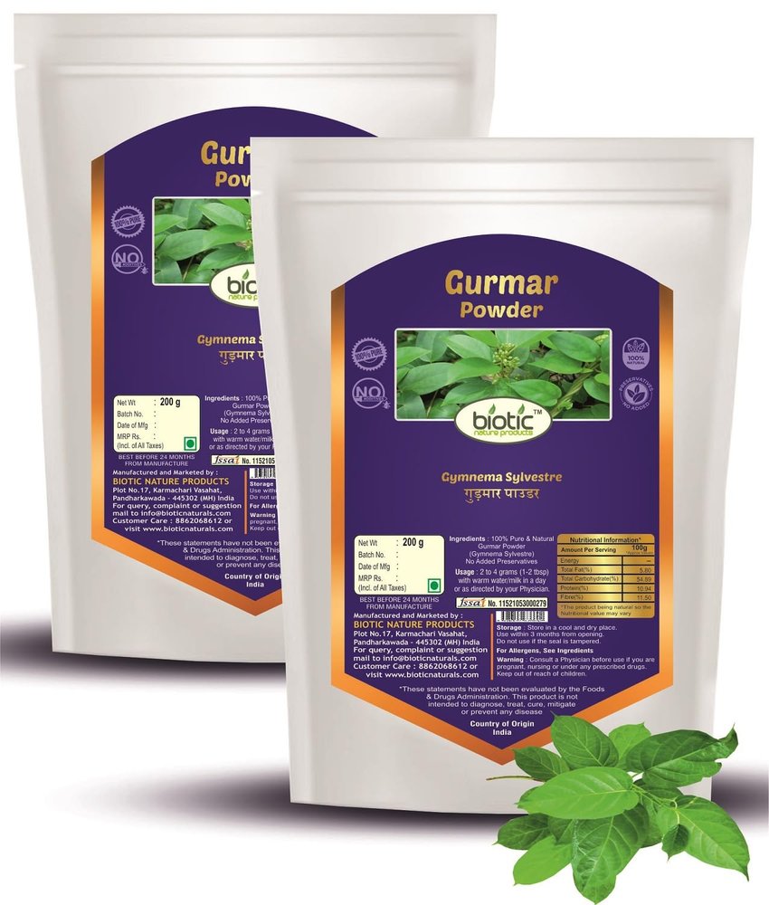 Biotic Natural Gudmar Powder - 400 gm - Gymnema Sylvestre - Gurmar Powder - Madhunashini - Sirukurinjan