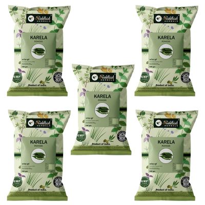 Riddhish Herbals Karela Powder 100 gm (Pack of 5) - Bitter Melon - 100% Natural & Pure - No Additives - Ayurvedic Herbal Supplement