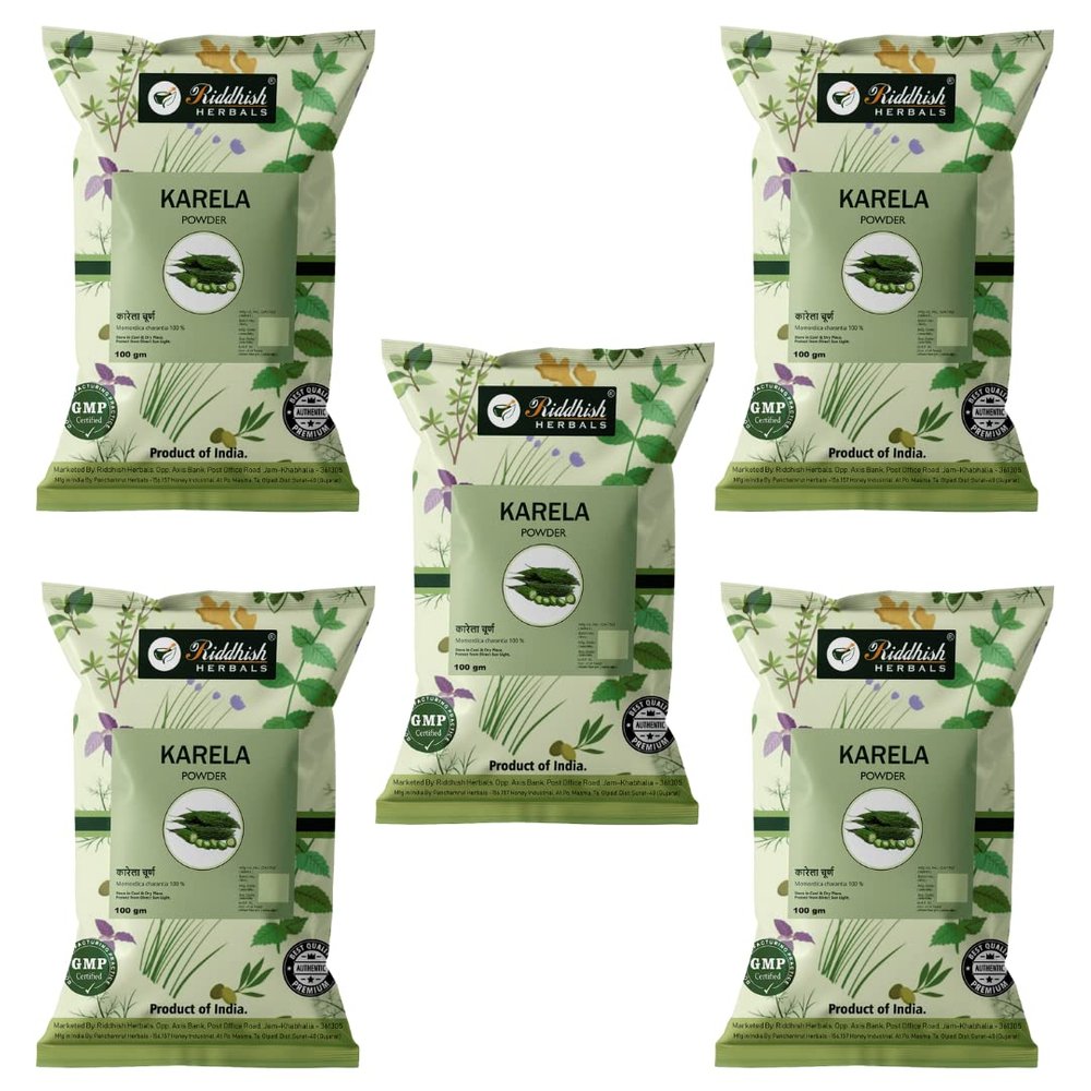 Riddhish Herbals Karela Powder 100 gm (Pack of 5) - Bitter Melon - 100% Natural & Pure - No Additives - Ayurvedic Herbal Supplement