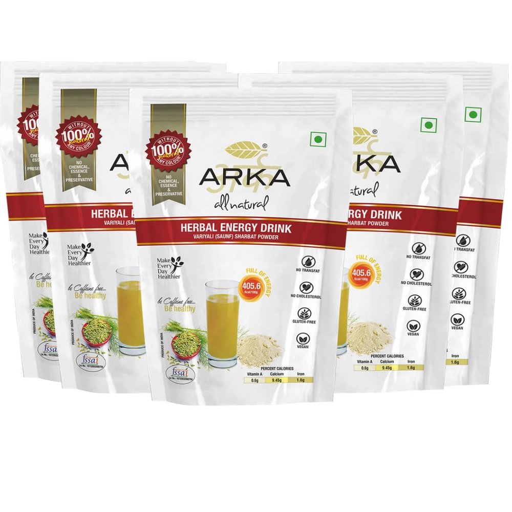 Arka All natural 5 PK Herbal Energy Drink Hydration and Nutrition Instant Powdered mix -150gm Each