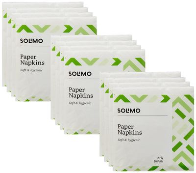 Amazon Brand - Solimo Paper Napkins, 2 Ply Tissue Papers | 600 Pulls | 50 Tissues x 12 Rolls | Soft & Highly Absorbent | OBA-Free | 100% Natural Virgin Cellulose Fiber