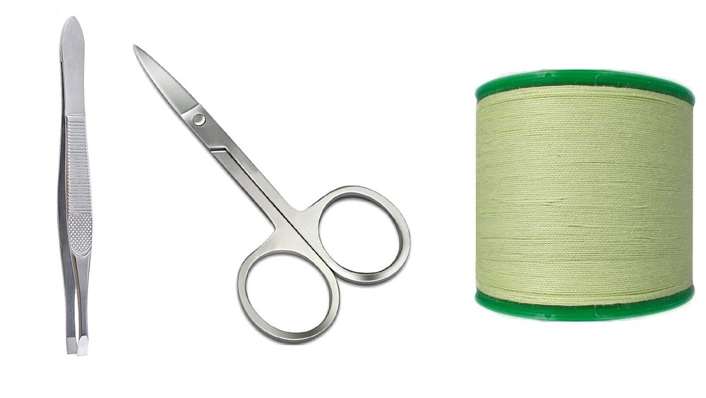 ayushicreationa Women Cotton Eyebrow Thread with Stainless Steel Mini Scissor and Tweezers for Hair Removal and Threading Tools Combo Pack of 3