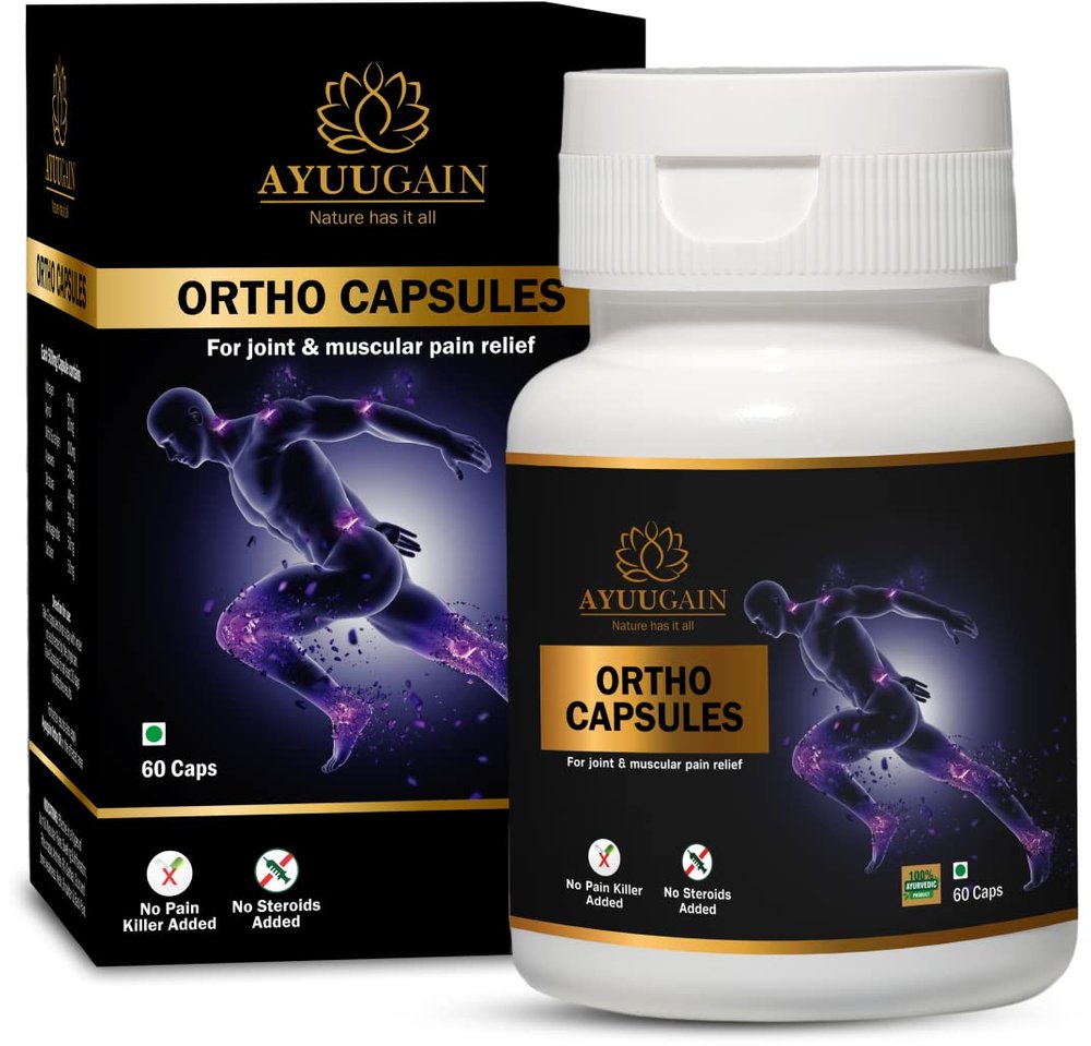Ayuugain Ortho Capsule for Joint, Muscle, Back, Legs, Shoulder & Knee Pain | 100% Ayurvedic Joint and Muscle Herbal Support Supplement for Men & Women - 60 Veg. Capsules