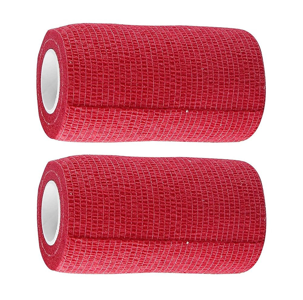A-TAPE Self Adhesive Non Woven Bandage Wrap 10 cm X 4.5 m Breathable Self Adherent Wrap for Pets - Athletic Elastic Cohesive Bandage for Sports Injury: Ankle, Knee & Wrist Sprains(Pack Of 2) - Red