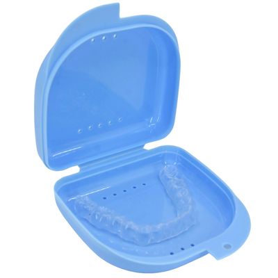Genco Dental Denture Case, Denture Box with Strainer, Night Cleaner Denture Bath Box for Retainer, Mouthguard, False Teeth, and Denture Cleaning (Blue)