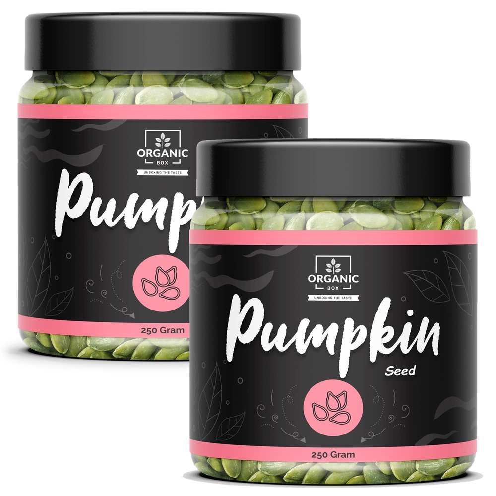 Organic Box Raw Pumpkin Seeds, Healthy and Best Pumkin Seeds, Great Source of Fiber, Omega 3 & Omega 6, Immunity Booster, 250 Gram (Pack of 2 Jar) - Diwali Gift Pack