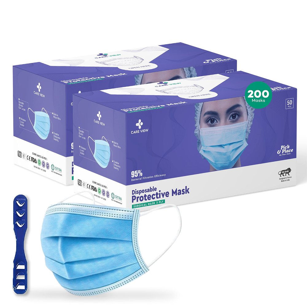 Medohealthy 3 Ply Disposable Cotton Face Masks (Pack of 200, Blue) for Unisex with Nose Pin BIS, (ISI) Certified Mask with Melt Blown Layer