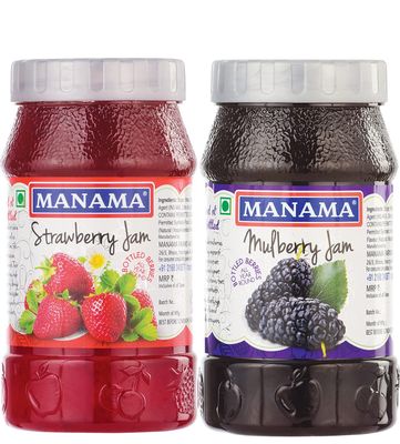 Manama Strawberry Fruit Jam and Mulberry Fruit Jam, 500GMS Each, Pack of 2