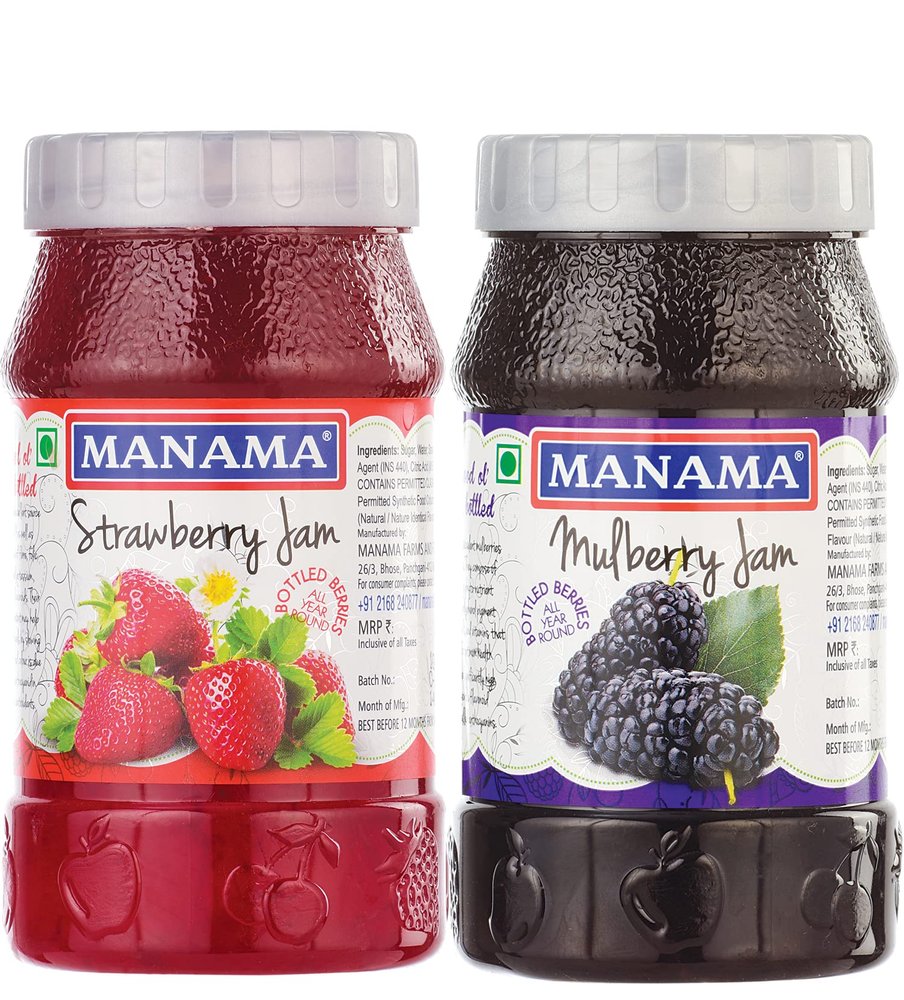 Manama Strawberry Fruit Jam and Mulberry Fruit Jam, 500GMS Each, Pack of 2
