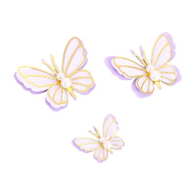 qiguch66 Cake Topper for Birthday,Cake Decoration,3Pcs/Set Cake Toppers Cute Small Lightweight Faux Pearl Butterfly Birthday Cake Toppers for Party - Purple